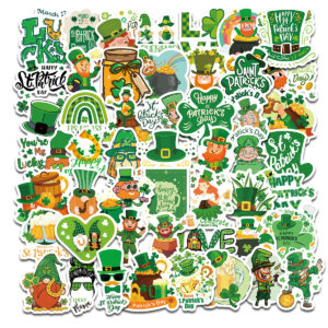 Wholesale 50pcs St. Patrick's Green Clover Hat Series Waterproof Vinyl Stickers