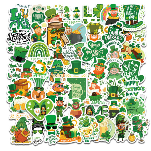 Wholesale 50pcs St. Patrick's Green Clover Hat Series Waterproof Vinyl Stickers
