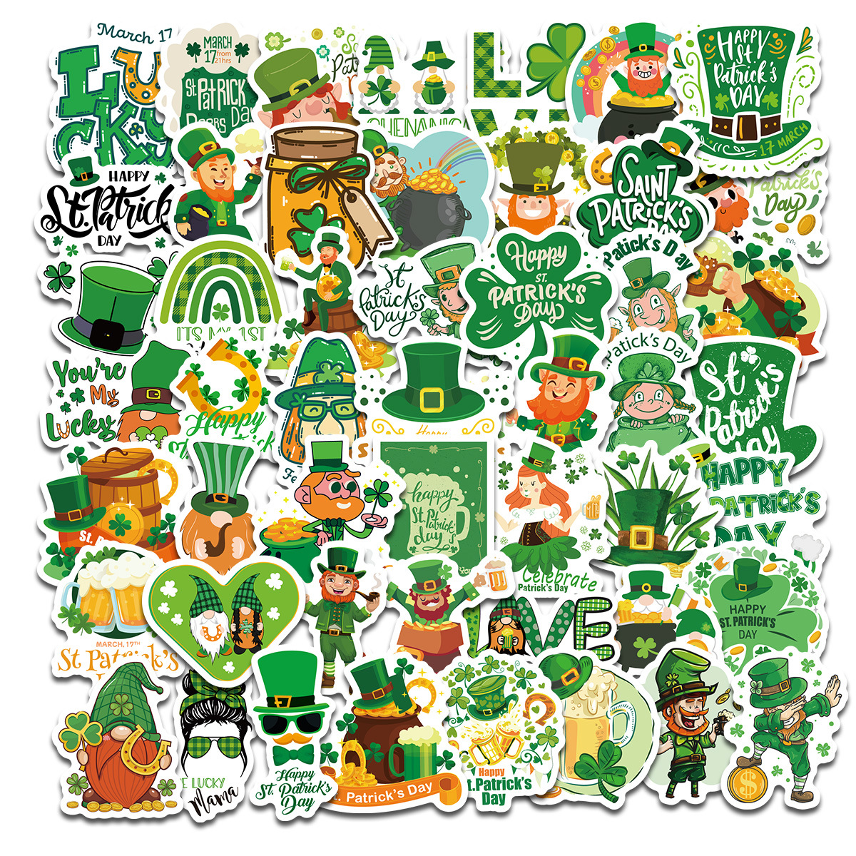 Wholesale St. Patrick's Green Clover Hat Series Waterproof Vinyl Stickers