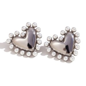 Outer ring pearl glossy love earrings-steel color