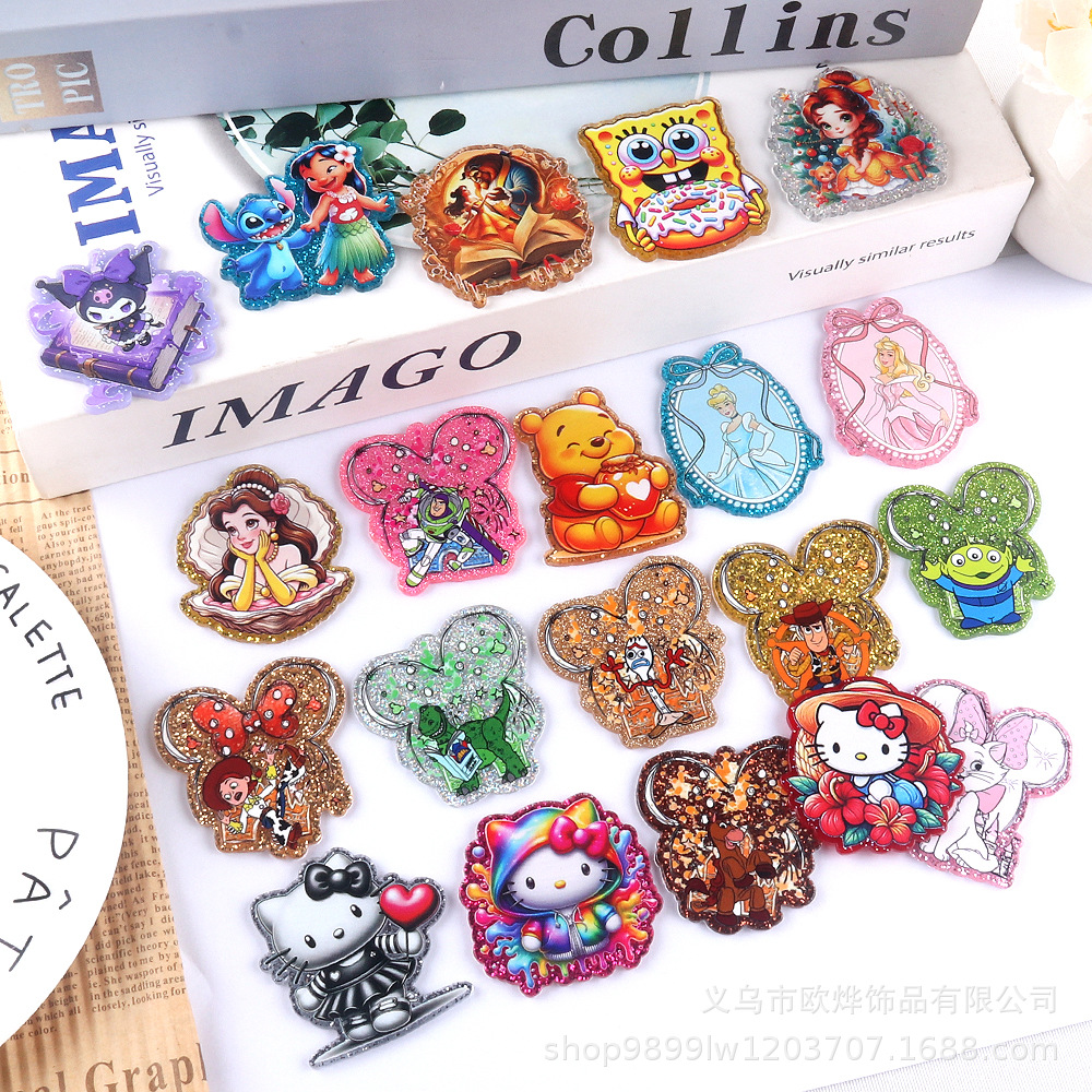 Wholesale Cute cartoon animal glitter Acrylic Flatback