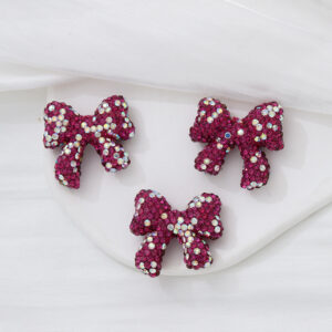 Purple red / Colored soft clay full diamond bow height * width 28 * 29mm
