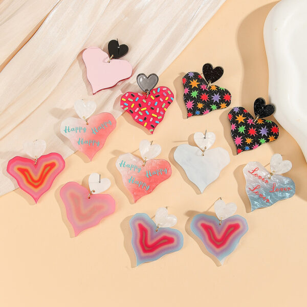 Wholesale Colorful printed heart-shaped gradient acrylic earrings
