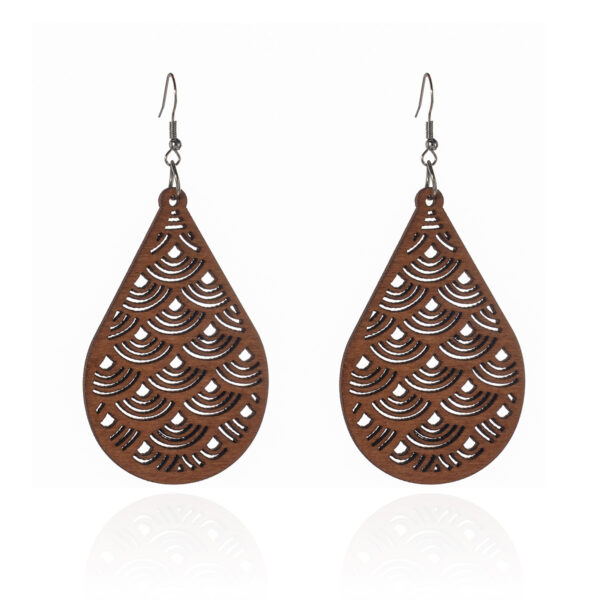 Wholesale Wooden Cut Out Fan-shaped Earrings Geometric Drop-shaped Earrings