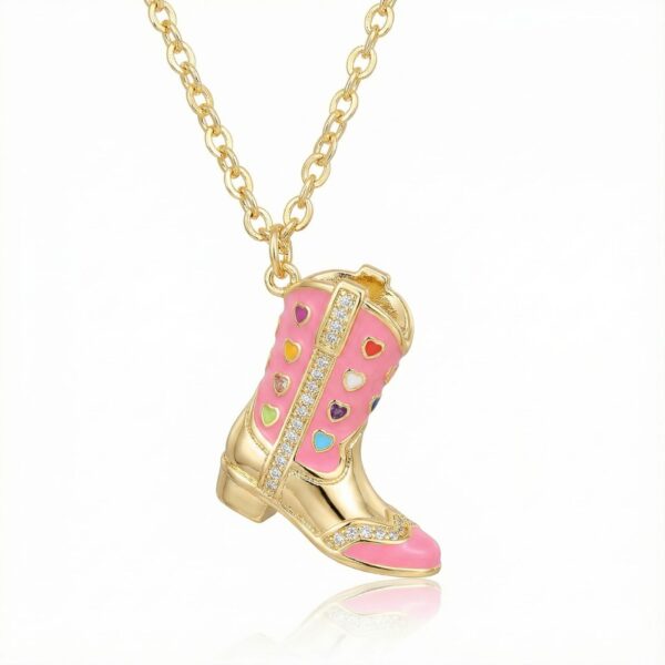 Wholesale Pink Gold Sweet and Cool Western Cowboy Hat Zirconia Pendant Necklace