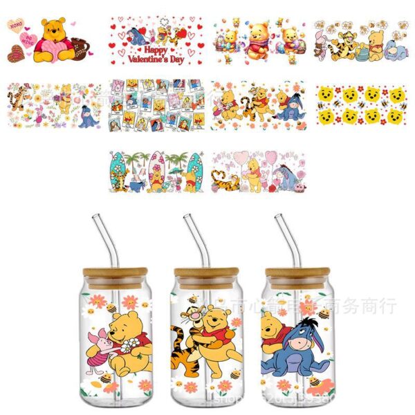 Wholesale Hot Sale New Pooh Bear UV DTF Transfer Crystal Transparent Sticker Waterproof Scratch Resistant Cartoon Wholesale Cross Border