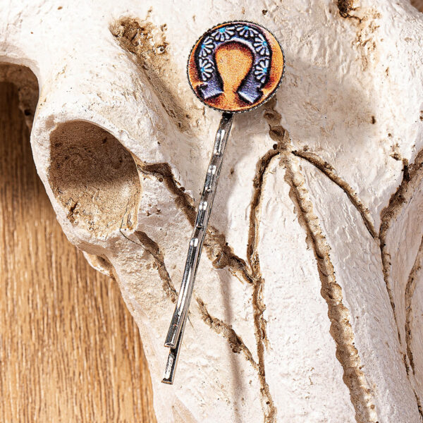 Wholesale leather western cactus horseshoe pattern printing hairpin hair clips