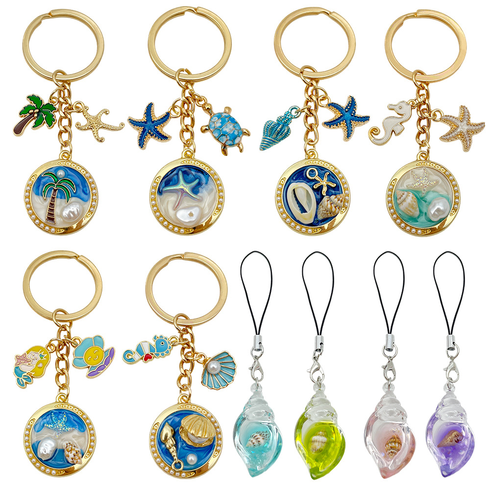 Wholesale Ocean Sea Star Beach nut Tree Conch Turtle Metal Keychain