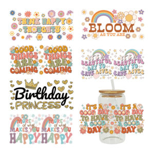 Wholesale Colorful Cartoon Cute Retro Fresh Inspirational Theme 16oz Cup UV DTF Wraps
