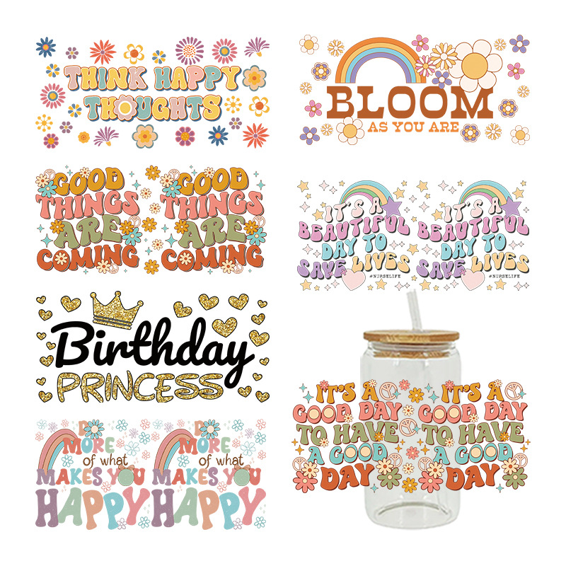 Wholesale Colorful Cartoon Cute Retro Fresh Inspirational Theme 16oz C UV DTF Wraps