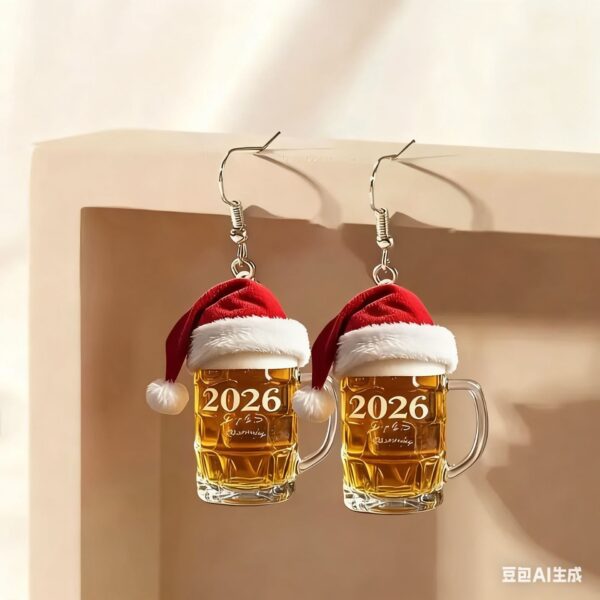 Wholesale 2026 Christmas Beer Mug Earrings