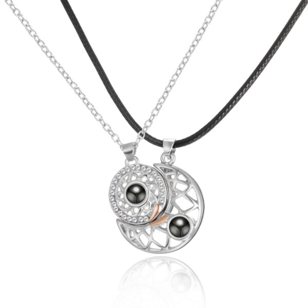 Wholesale Couple Magnetic Love Splicing Sun Moon Projection Necklace