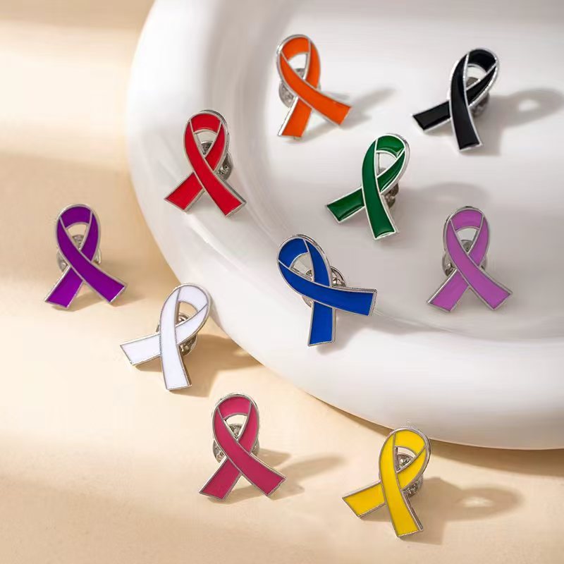 Wholesale Metal Oil-ip Pink Collar Ribbon Brooch