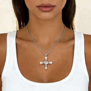 Silver Pearl Cross Necklace - X6378B