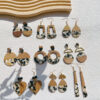 Wholesale Wooden resin spliced gold foil earrings