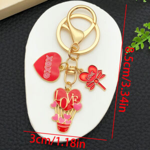 Er1280-oil dripping red zinc alloy valentine's day love balloon 8-character keychain-13.1g [1 piece]