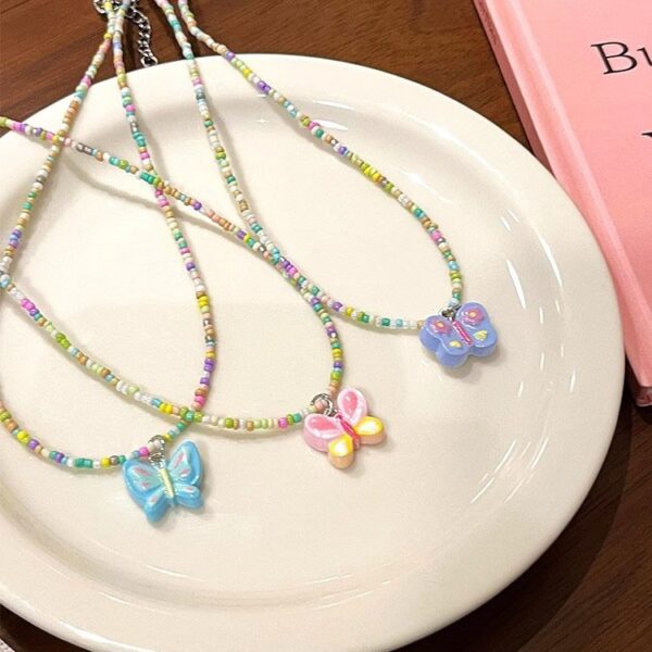 Wholesale Colorful Beaded Butterfly Necklace Collar Chain