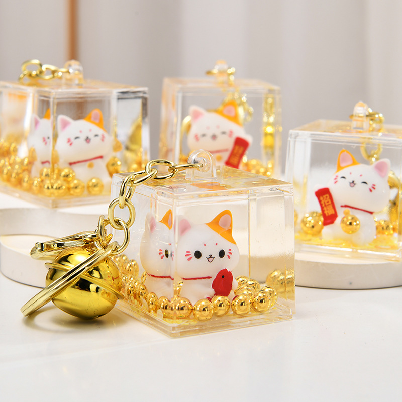Wholesale Acrylic Golden Flowing Sand Lucky Cat Creative Keychain
