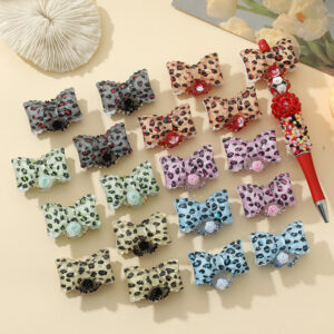 Wholesale 10pcs Cute Leopard Bow Flower Bead Accessories DIY Beads