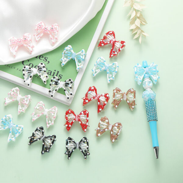 Wholesale 10pcs DIY hand-painted bow straight hole cute beads