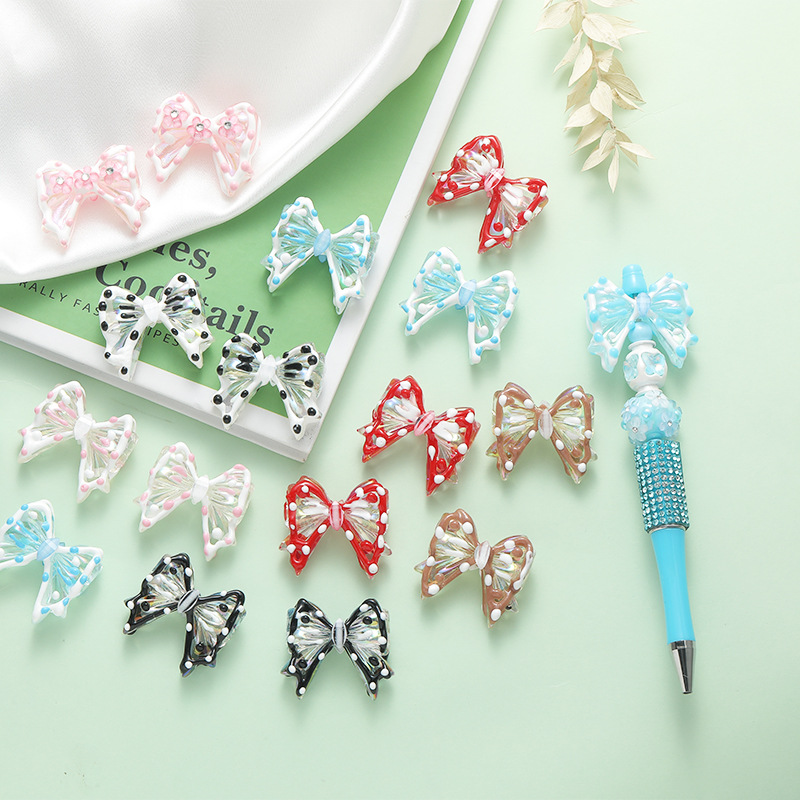 Wholesale DIY hand-painted bow straight hole cute beads