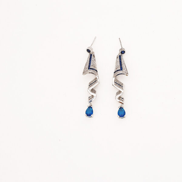 Wholesale Blue Copper Plated Gold Zircon Long Earrings