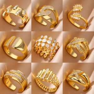 Wholesale X-Shaped Stripesd Zircon Double Color Luxury Open Ring