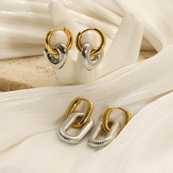 Wholesale Detachable Color-Blocked Peach Heart Threaded Oval Earrings Titanium Steel