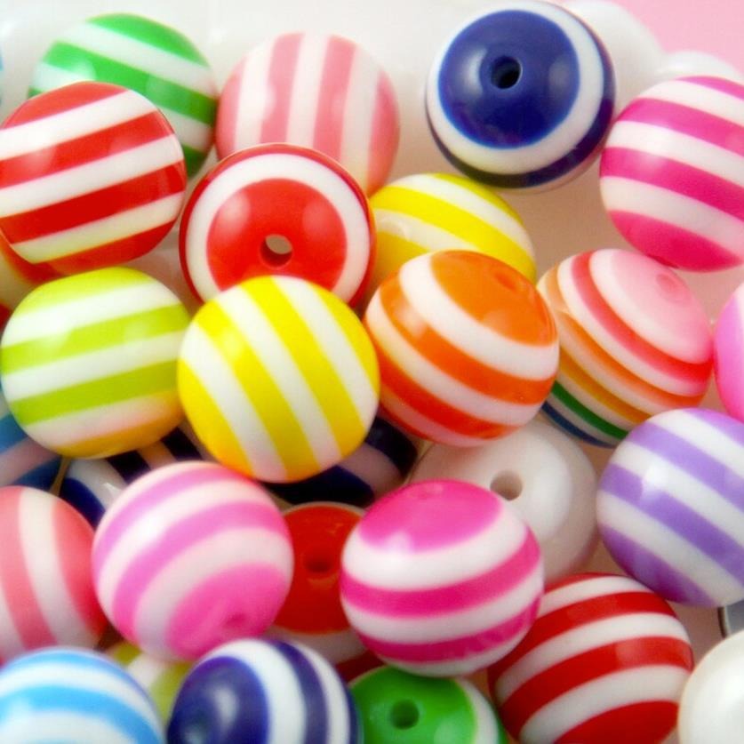 Wholesale 20MM Resin Stripe Beads DIY Random Mixed Color Stripe Resin Beads