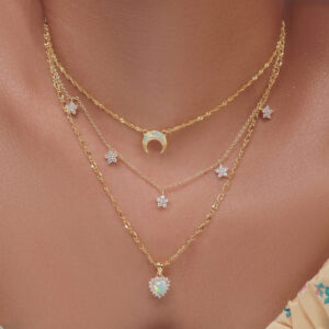 Wholesale Long crystal heart-shaped moon necklace