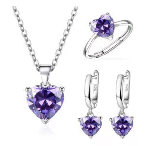 Purple diamond earrings + necklace + ring [set]