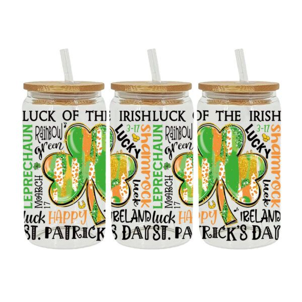 Wholesale Green Cartoon Four-Leaf Clover 16oz Cup UV DTF Wraps