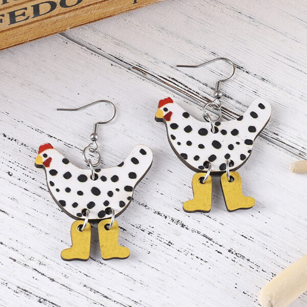 Wholesale Creative Funny High-heeled Shoes Rooster Polka Dot Wooden Earrings