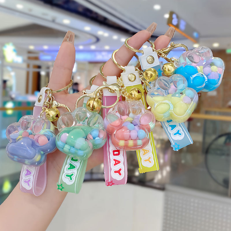 Wholesale Acrylic Liquid Sand Cat Paw Keychain