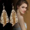 Wholesale Metallic sequin tassel square geometric long earrings