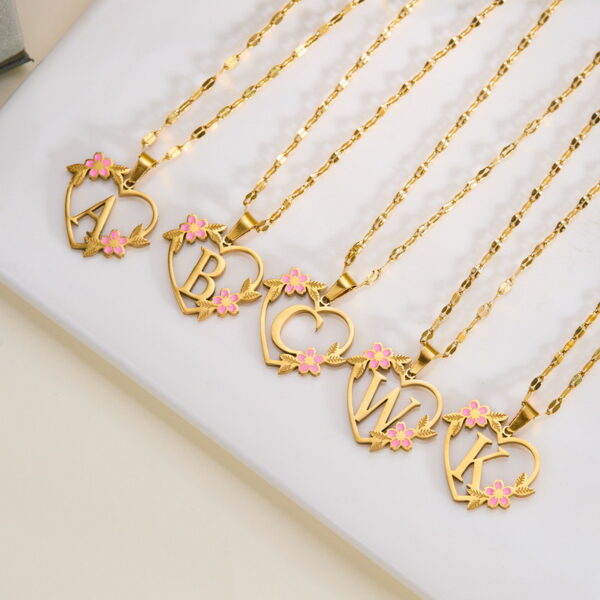 Wholesale 26 letter heart-shaped flower hollow stainless steel necklace