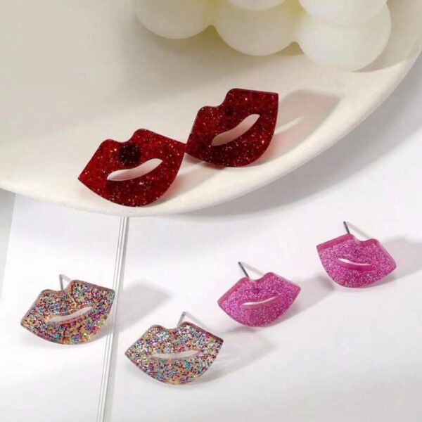 Wholesale red sequined red lip acrylic earrings female jewelry