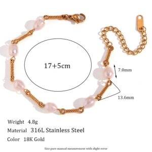 Wrapped metal wire freshwater pearl handmade chain bracelet-gold
