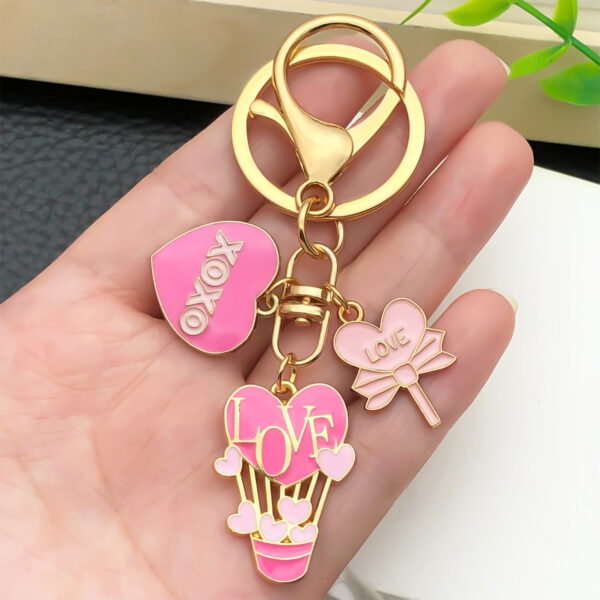 Wholesale Valentine's Day Oil Dripping Pink Love Heart Keychain