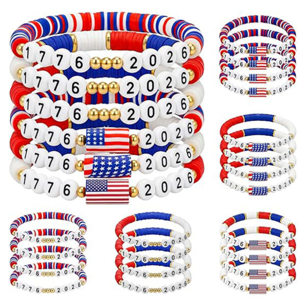 Wholesale Independence Day Surfing Style Flag Beaded Bracelet