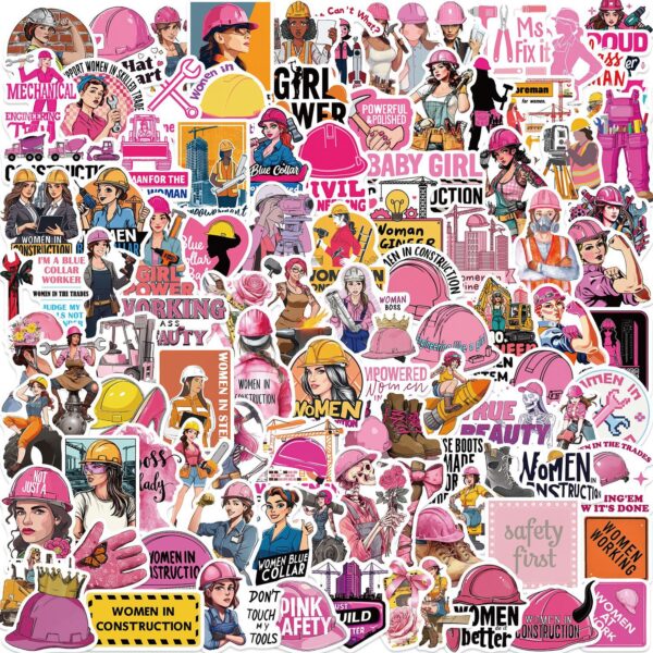 Wholesale 100 Pink Cartoon Safety Helmet Stickers DIY Waterproof