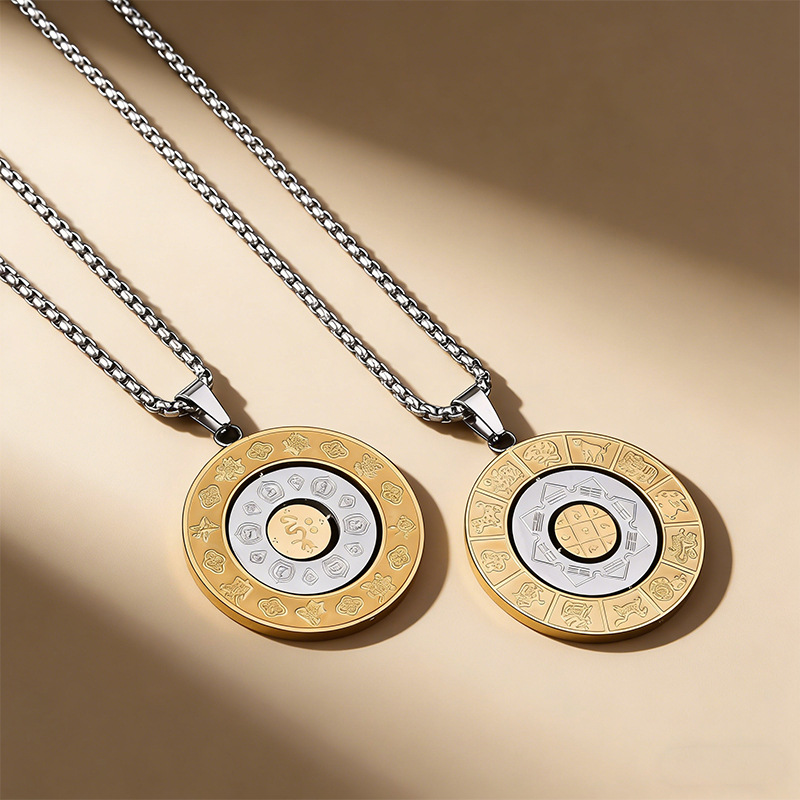 Wholesale Titanium steel pearl necklace with twee zodiac signs