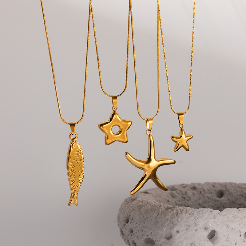 Wholesale Stainless Steel Starfish Pendant Necklace Ocean Vacation Style
