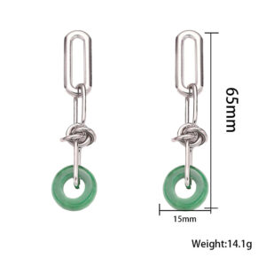 Xxb058-steel color oval chain green hoop earrings-65*15mm