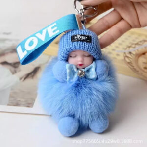 Sky blue / Real fox fur 8cm hair balls