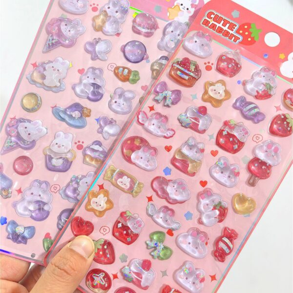 Wholesale In Stock/Embossed Stickers 3D Genuine Solid Strawberry Rabbit Unicorn Stereo Crystal Stickers Children's Cartoon Stickers