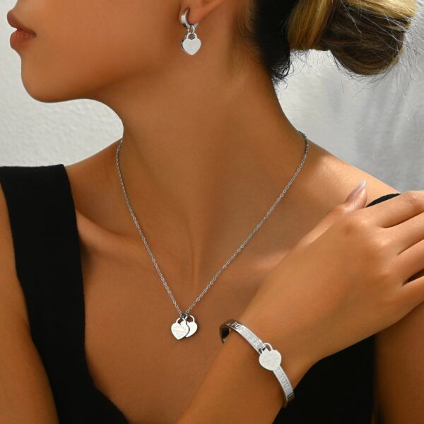 Wholesale Steel colored double heart stainless steel necklace bracelet and earrings