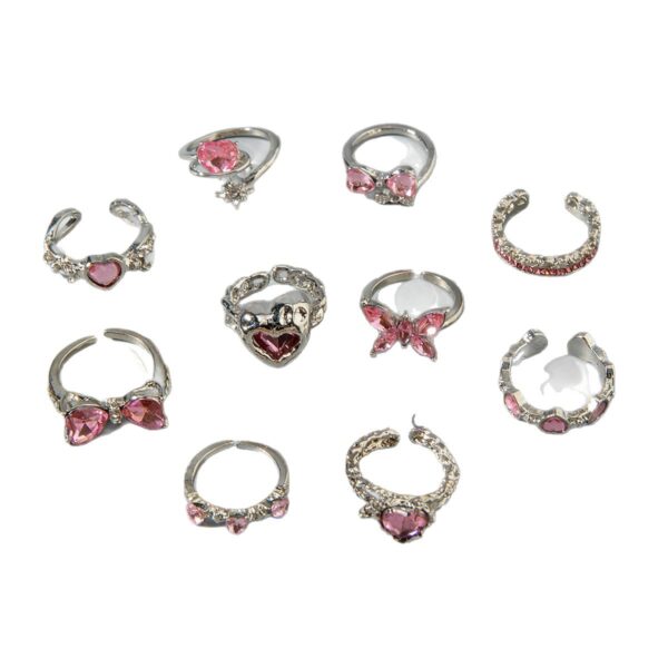 Wholesale Luxury Heart Gemstone Ring Set Open Ring