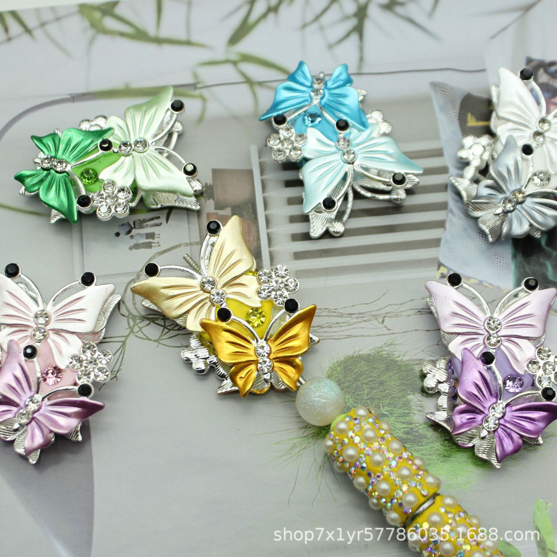 Wholesale Multicolor Double-Sided Rhinestone Butterfly Straight Hole Bead