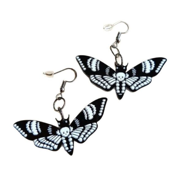 Wholesale acrylic black dark skull moth insect butterfly earrings